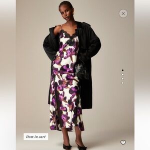 J.Crew lace trim slip dress in iris floral textured satin size 6